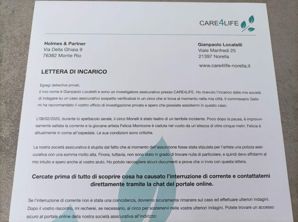 lettera di incarico in bilico su un filo
