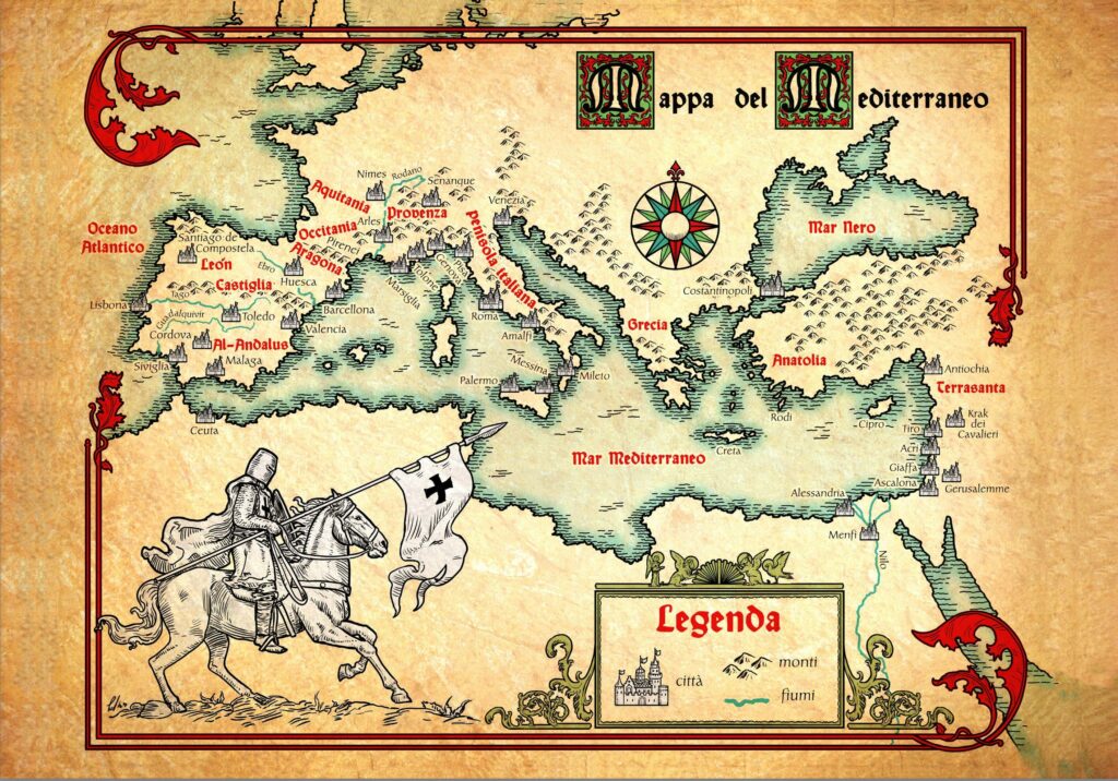 La mappa del Mediterraneo in Verso la Terrasanta