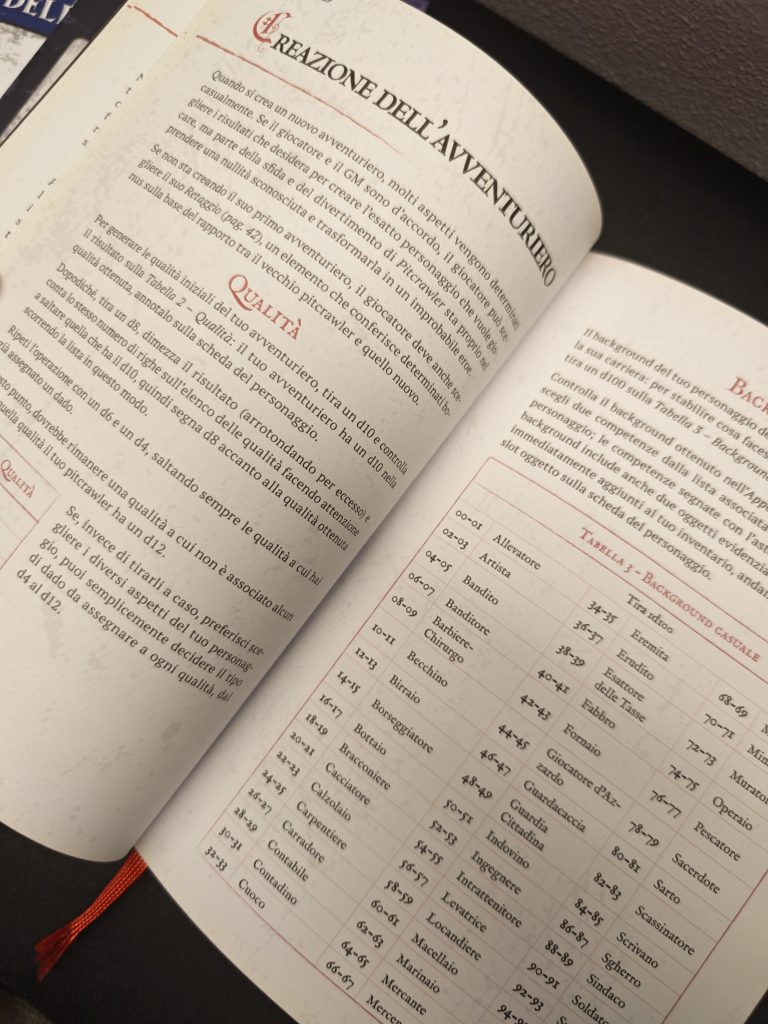 Le numerose tabelle aiutano il lavoro di creazione dei personaggi e dell'ambiente